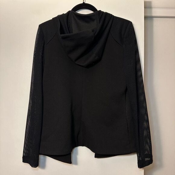 BCBGeneration Medium Open Front Women’s Hoodie Mesh Panel Solid Black EUC - Picture 6 of 12